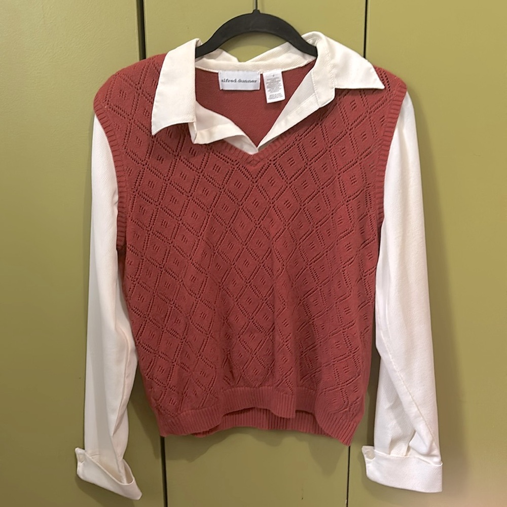 Women’s Alfred Dunner Vest Collared Two In One Sweater Small
